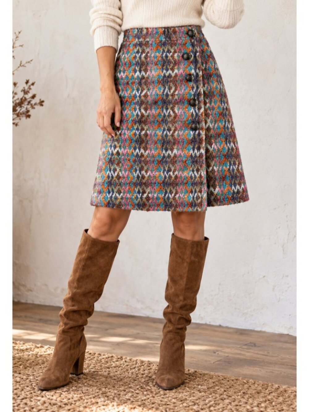 Vintage Colourful Textured a line skirt S